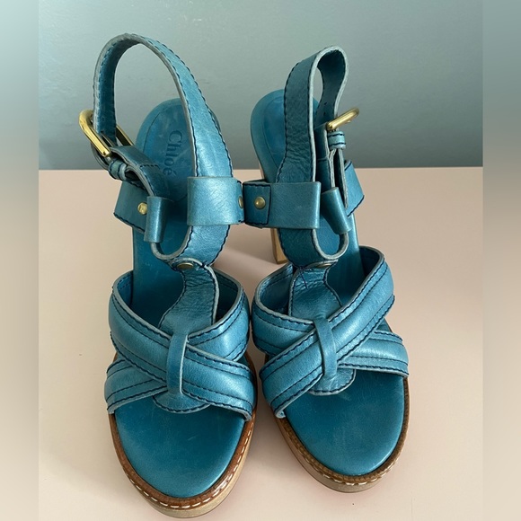 New Chloe Wood Chunky High Heel Leather Sandals with dust bag Size 40.5 - Picture 5 of 9